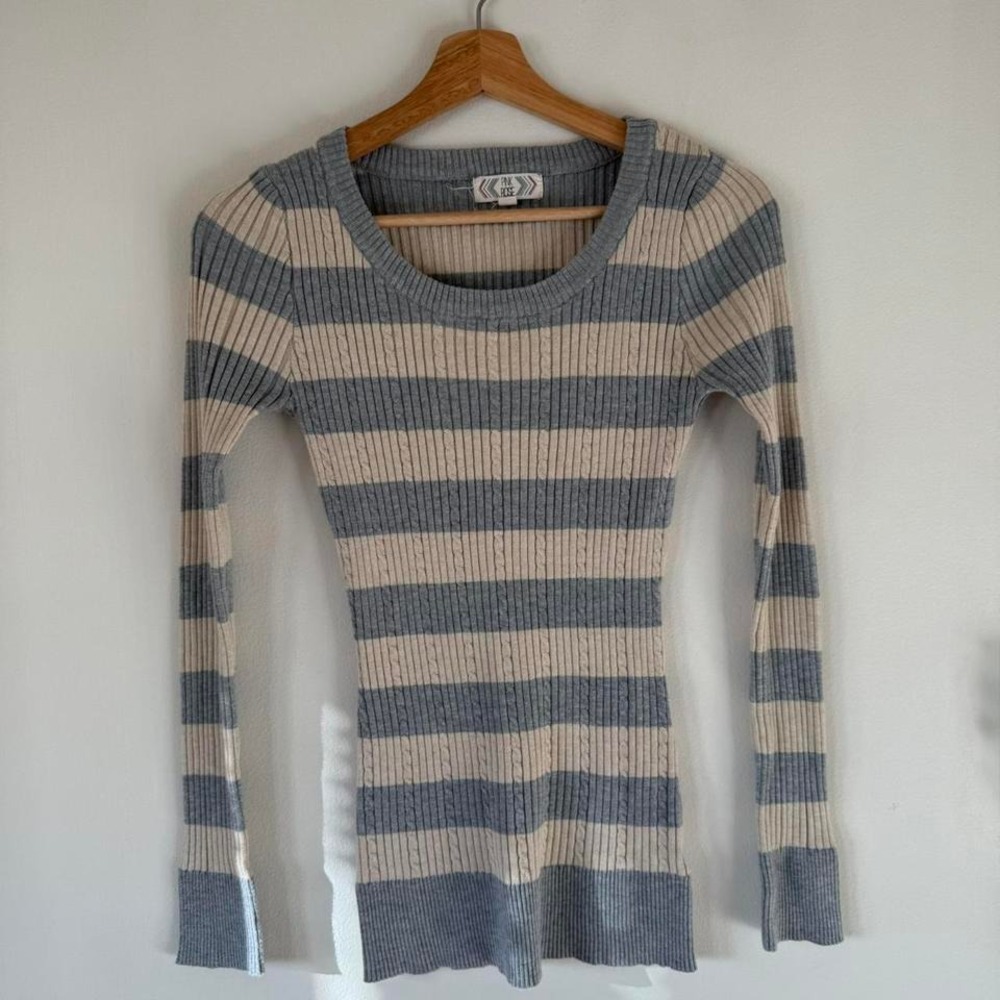 Striped Fitted Long Sleeve Lightweight Sweater Womens S Y2k 2000s Preppy